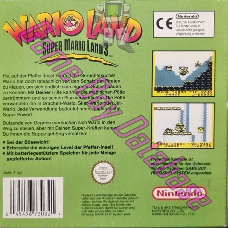 Wario Land: Super Mario Land 3 NOE Back of the box