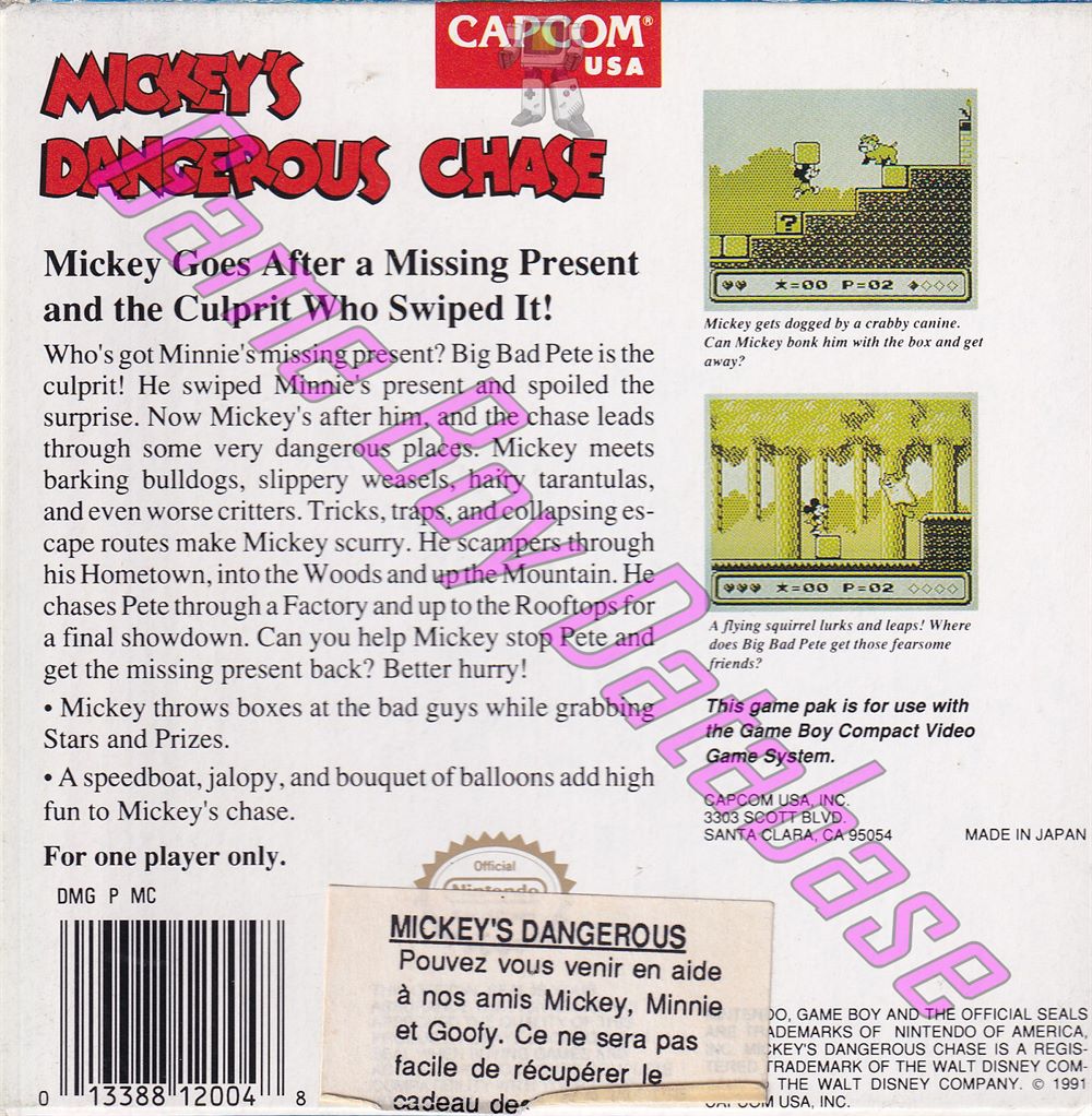 Mickey's Dangerous Chase USA-1 Back of the box