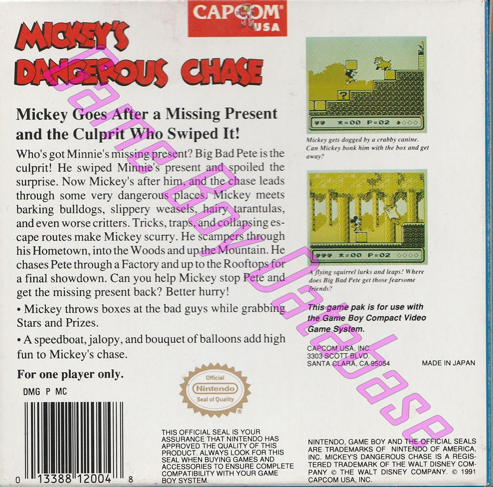 Mickey's Dangerous Chase USA-1 Back of the box