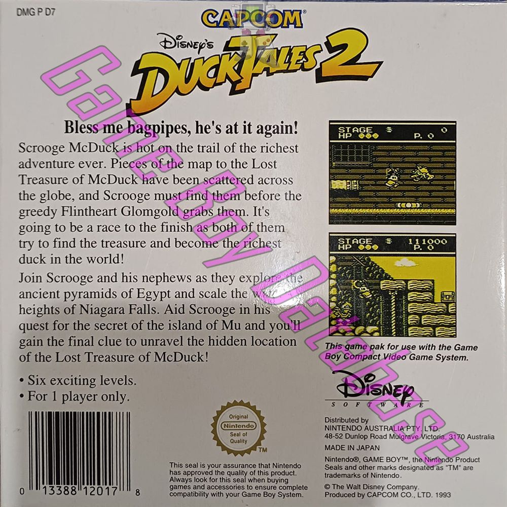 Duck Tales 2 (Disney's) AUS-1 Back of the box