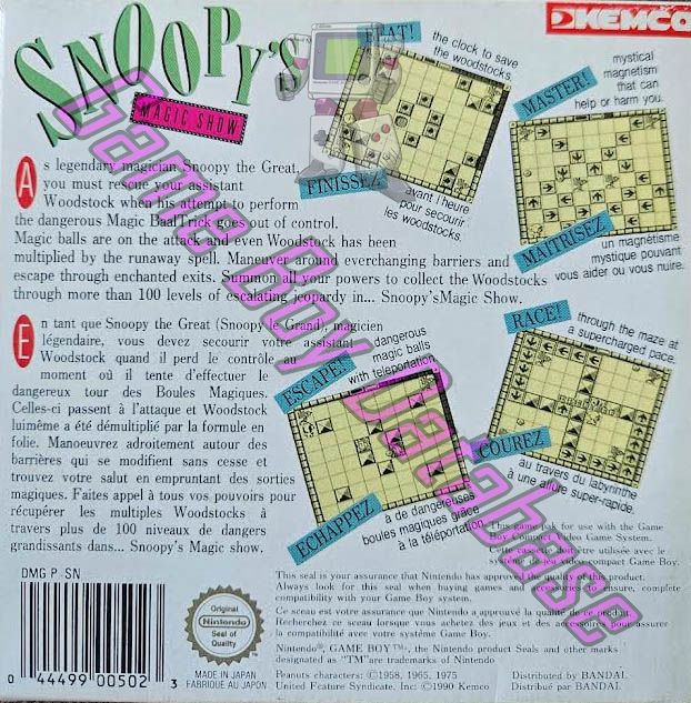 Snoopy's Magic Show FAH Back of the box