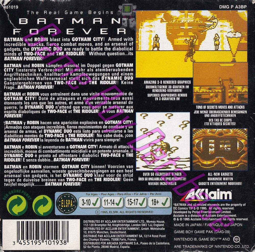 Batman Forever EUR-2 Back of the box