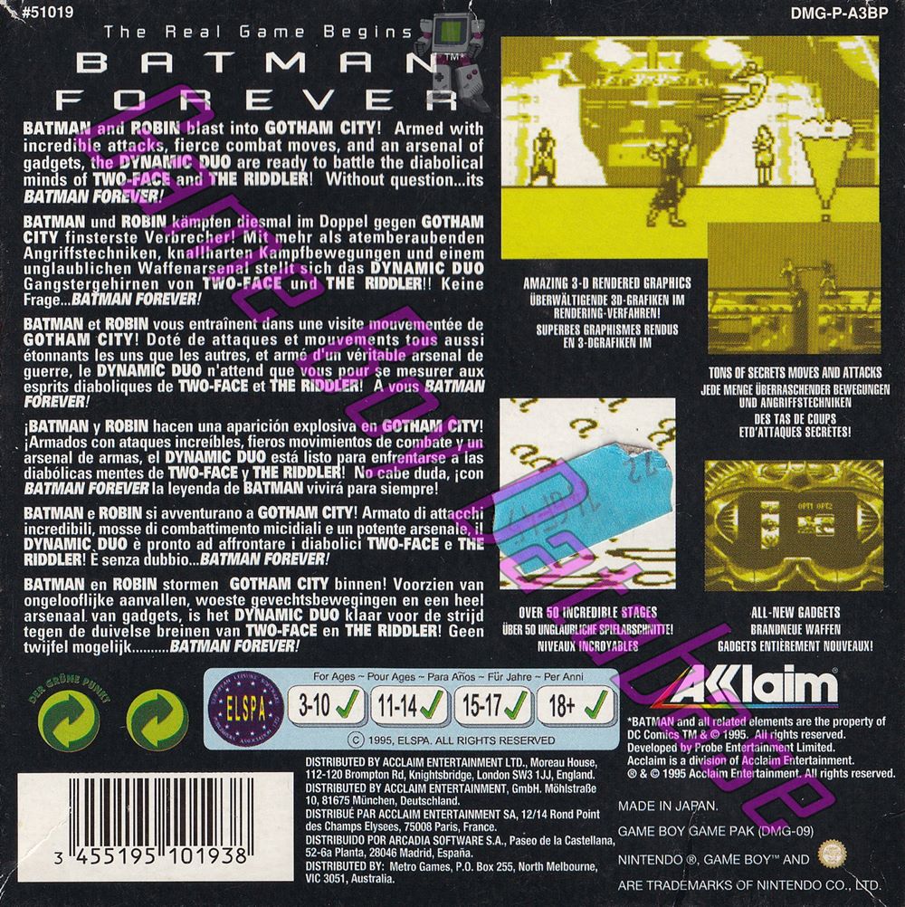 Batman Forever EUR Back of the box
