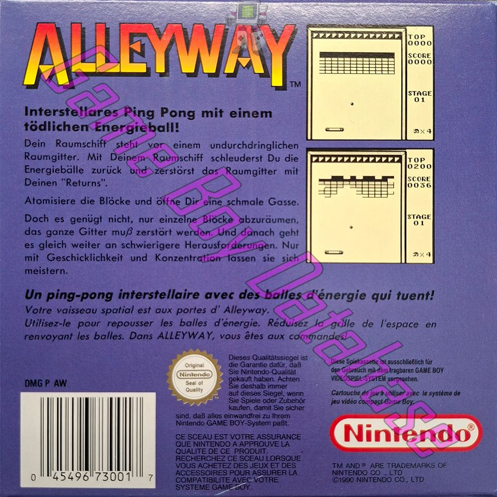 Alleyway FRG-3 Back of the box