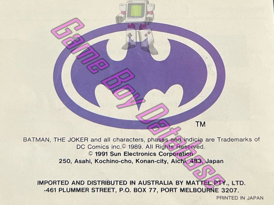 Batman the Video Game AUS Back of the booklet