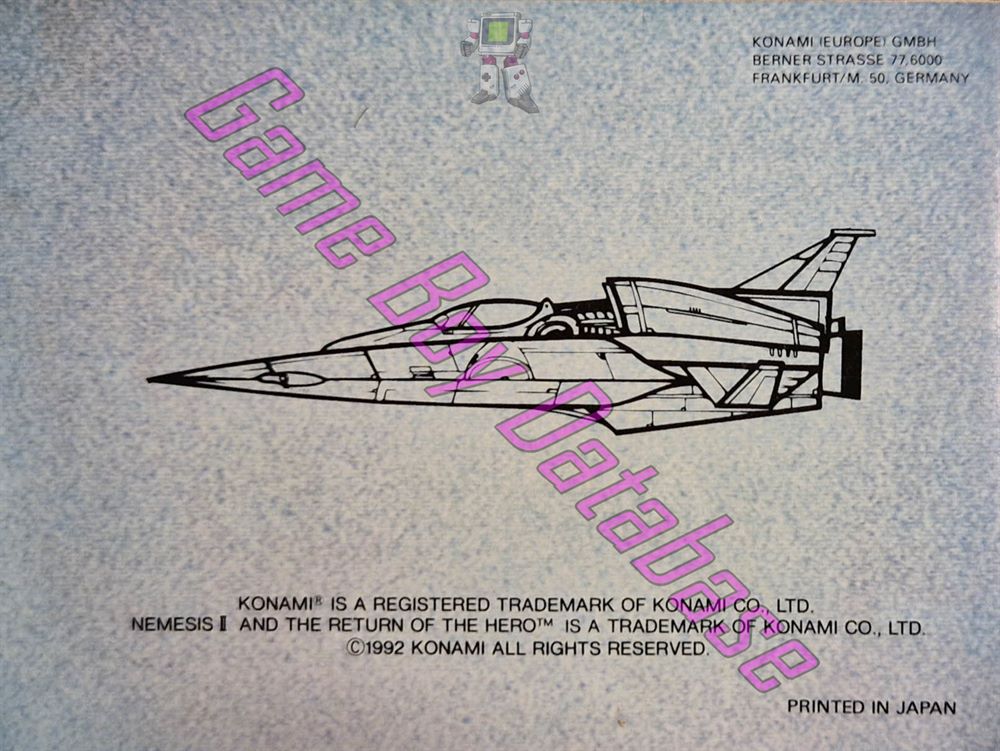Nemesis II the Return of the Hero NOE Back of the booklet