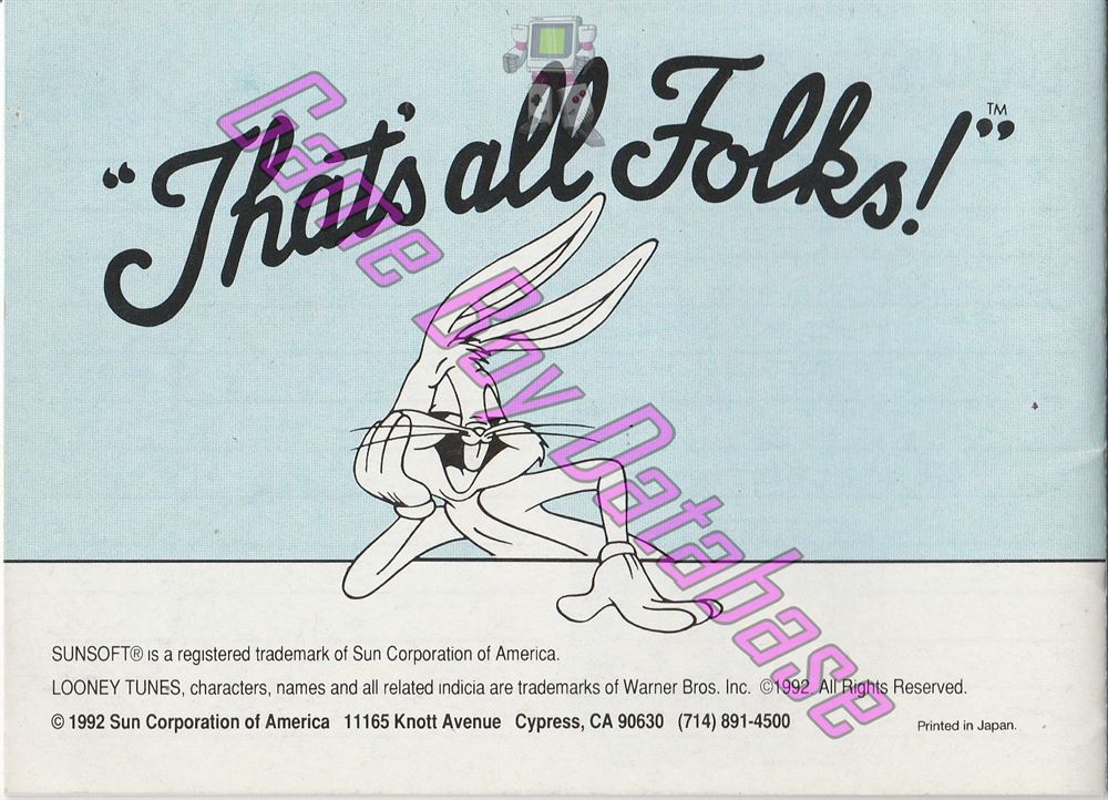 Looney Tunes USA Back of the booklet